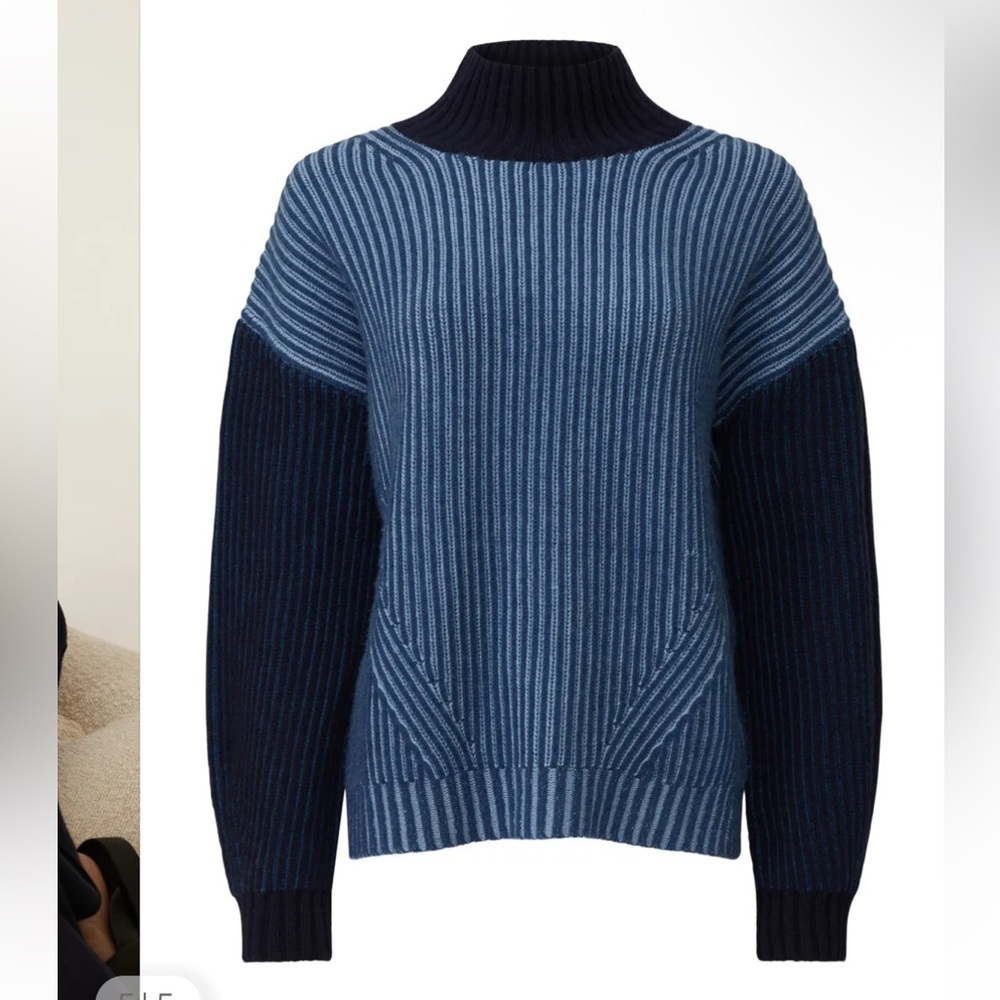 NAADAM Fisherman Colorblock Turtleneck Two-Tone Blue Sweater knit top $450 M
